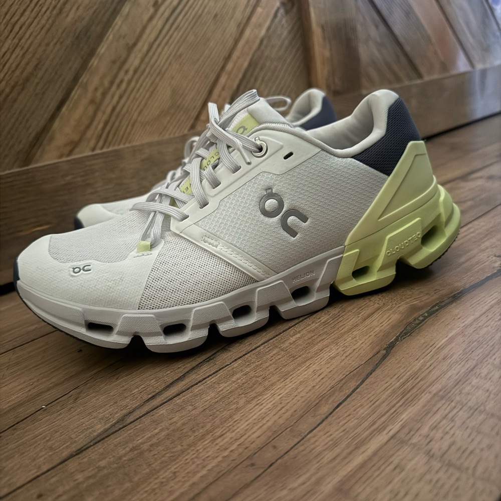 On Cloud  White and Lime Athletic Shoes M8